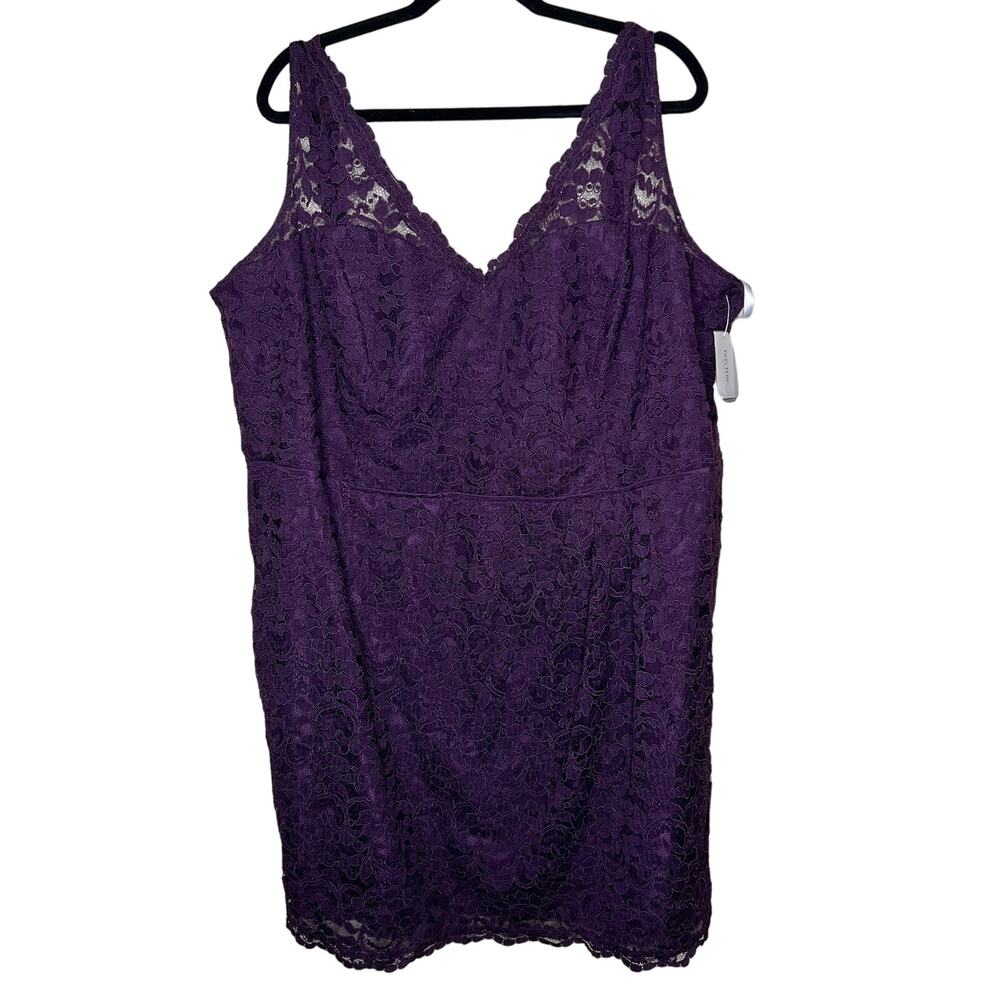 David's Bridal Tank Dress 26 Plus Size Purple Plum Lace Mini V-Neck Bridesmaid